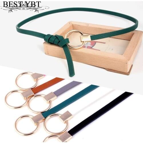 Best YBT Imitation Leather Womens Belt Alloy Round Knot Smooth Button Belt New Thin Decoration Dress Belts For Jeans