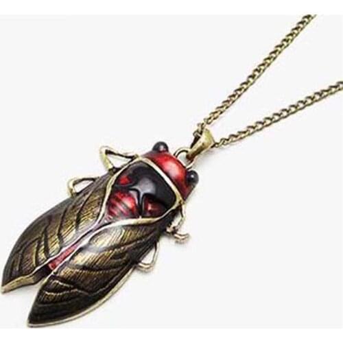 Metal Fashion New Charm Vintage Bronze Tone Metal Insect Cicada Pendant Sweater Necklace