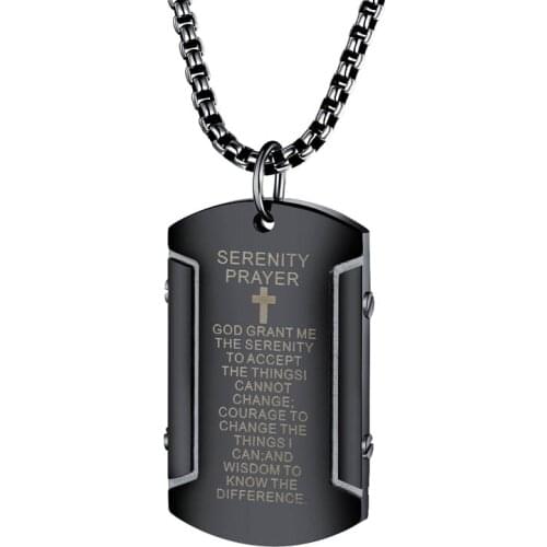 Retro Bible Cross Mens Necklace Stainless Steel Christianity Scripture Square Plate Pendant Religious Men Jewelry Gift