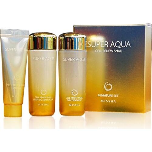 MISSHA Super Aqua Cell Renew Snail Trial Kit (Cleasing Foam 20ml Skin Treatment 30ml Essence 30ml) Anti Wrinkle Skin Care