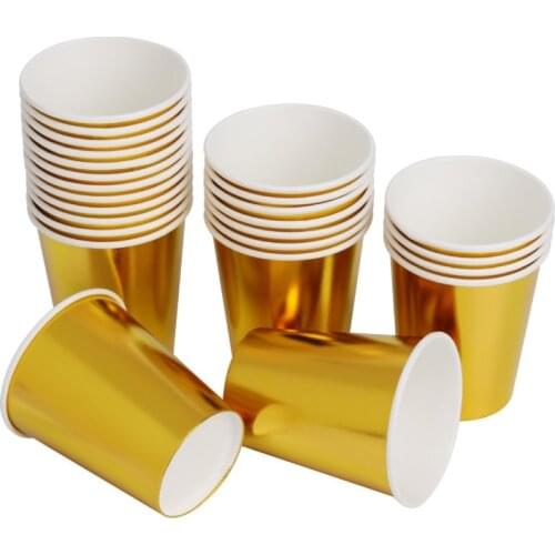 Gold Party Disposable Tableware Set Party Table Decoration Paper Cups Plates Straws Wedding Birthday Party Supplies