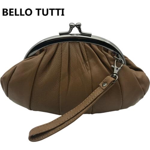 BELLO TUTTI 2021 New Women Key Wallets Genuine Leather Clutch Coin Purses Metal Hasp Sheepskin Handbag Card&ID Holder Money Bags
