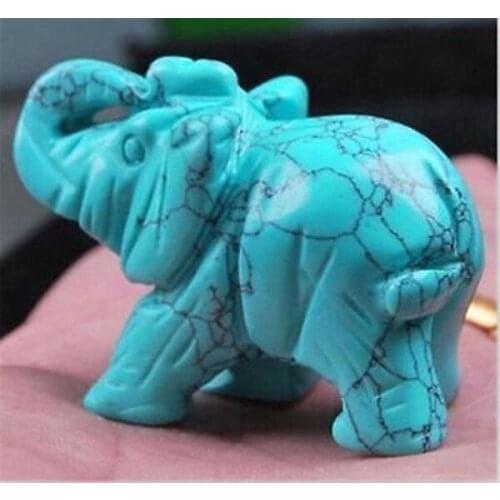 Tibetan Turquoise Hand Carved Elephant statue 2.5"