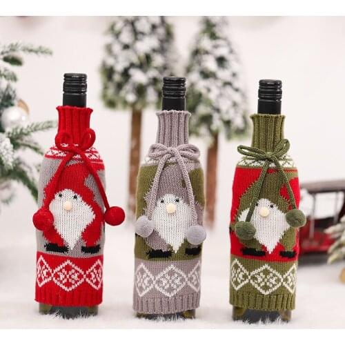 Christmas Knitting Wine Bottle Cover Ornaments Christmas Decorations for Home 2021 Navidad Natal Gift New Year 2022