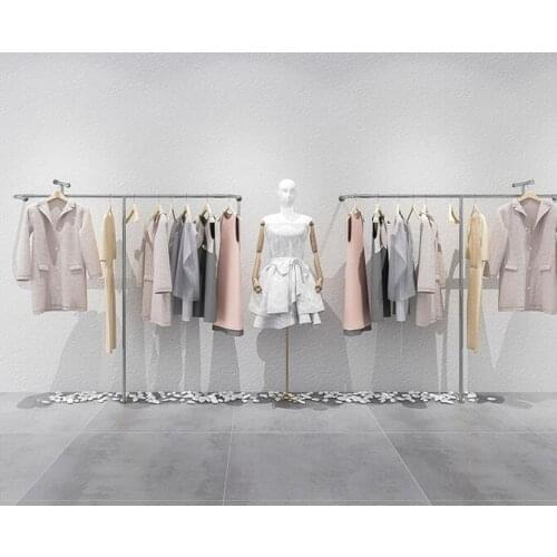 Clothing display rack modern stainless steel wire drawing floor lock wall shelf