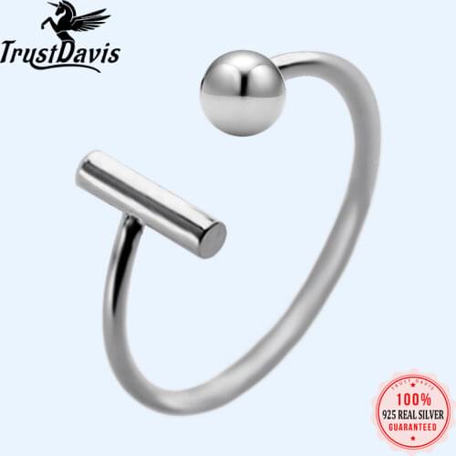 Trusta 100% 925 Sterling Silver Fashion Jewelry Stick and Ball Cocktail Ring Sizable 5 6 7 Girls Teens Gift Jewelry DS1275