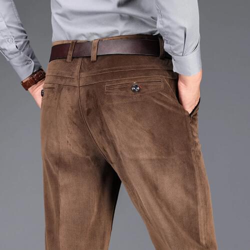 Corduroy Casual Pants Mens Clothing Straight Regular Fit High Waist Long Male Trousers Classic Black Khaki 2021 Spring Summer