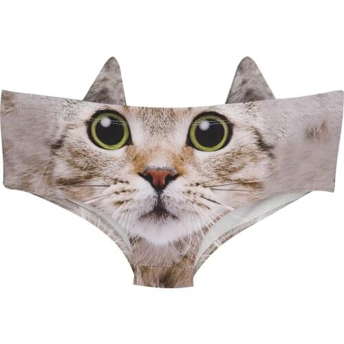 Animal Ears Funny Women Underwear Briefs 3D Pattern Red Panda Sfinks Cat Siamese Unicorn White Rat Tiger Wolf Terrier Lady Panti