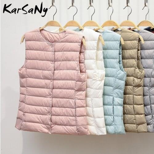 KarSaNy Winter Vest Female Ultra Thin Down Jacket Women Sleeveless Coat Winter Warm Ultra Light Vest Down Duck For Woman Short