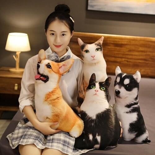 1pc 50CM Simulation Plush Cat Dog Soft Stuffed Animals Husky Cushion Sofa Decor Cartoon Plush Toys for Children Kids Gift