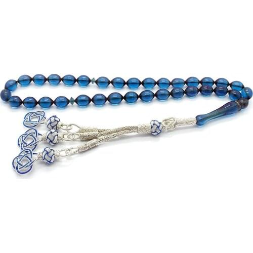 1000 Sterling Kazaz Tassels Barley Cut Blue Crimping Amber Prayer Beads