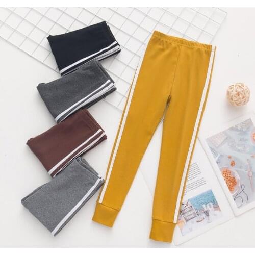 2021 New Spring Girl Pants Pure Color Side Stripe Sports Leggings for Kid Girls Sweatpants Kids Leggings Sport Trousers Outwear