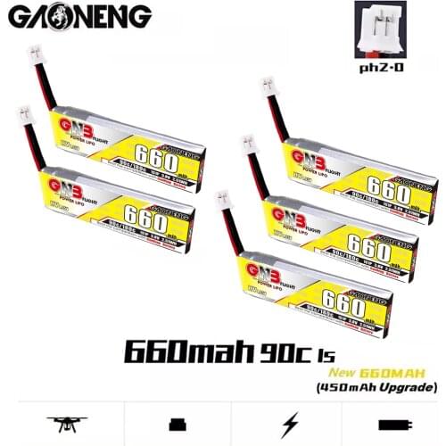 5PCS Gaoneng GNB 660mAh 3.8V 1S 90C/180C HV 4.35V Light Weight Lipo Battery PH2.0 Plug For Emax Tinyhawk Kingkong LDARC TINY7