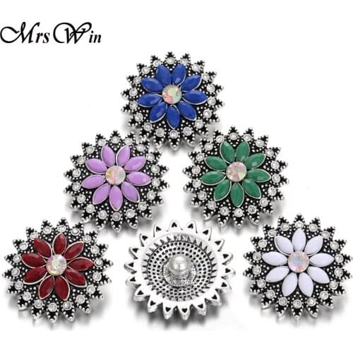 6pcs/lot New Flower Snap Buttons Jewelry Mini Beads Crystal Flowers 18mm Snap Button Fit Charm Bracelet Jewelry