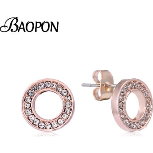 BAOPON Silver Plated Round Crystal Stud Earrings For Woman Classic Womens Earrings Girlfriend 2021 Trend Luxury Party Jewelry