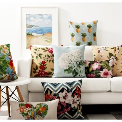 Cartoon Animal Bird Flowers Fruit Pineapple Case Home Decorative Pillow Thick Linen Pillowcase Sofa Cushion