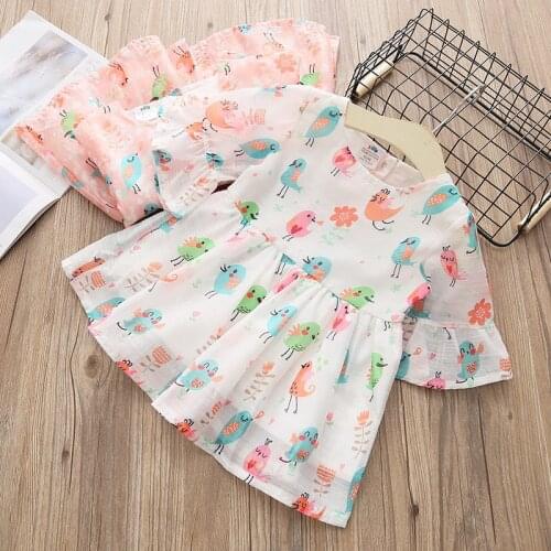 2020 Hot Summer 2 3 4 5 6 8 Years Sweet Cute Print Short Half Middle Flare Trumpet Sleeve Thin Baby Kids Blouse Girl Dress Shirt