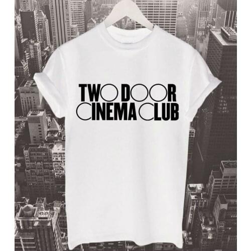 Two Door Cinema Club Letters Women t shirt Cotton Casual Funny tshirts For Lady Top Tee Rock Black White Gray H-137