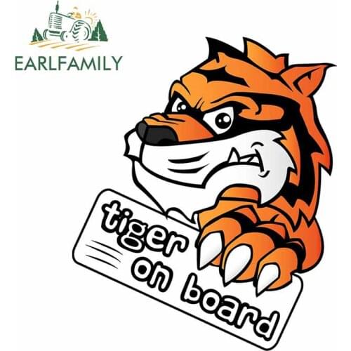 EARLFAMILY 13cm x 10.8cm for Tiger on Board Slogan Anime Bumper Car Stickers Cartoon Waterproof Decal Occlusion Scratch Graphics