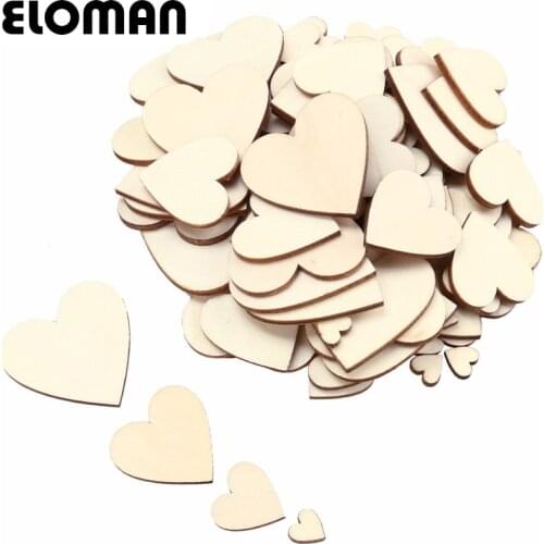 ELOMAN 10-100mm wooden heart Pure wood color handmade home party and wedding DIY decorations Accessories supplies