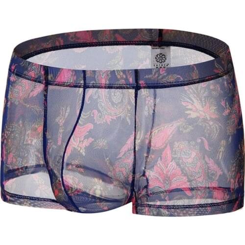 European style large size perspective comfortable boxer shorts mesh sexy mens U-shaped pocket mens underwear