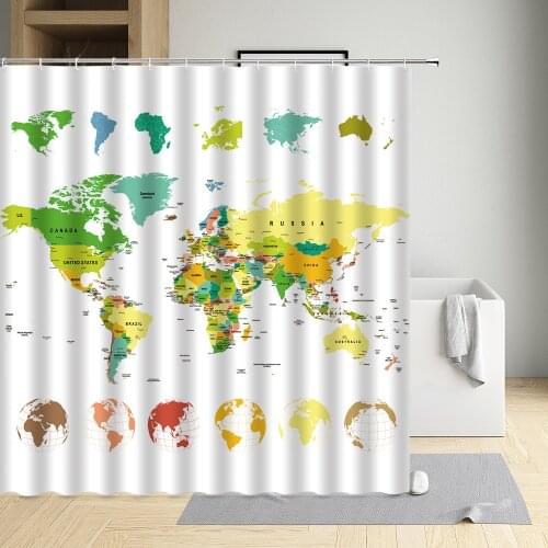 World Map Creative Shower Curtain 3D Printing Modern Eco-Friendly Waterproof Cloth Bathtub Decor Bath Screen With Hooks