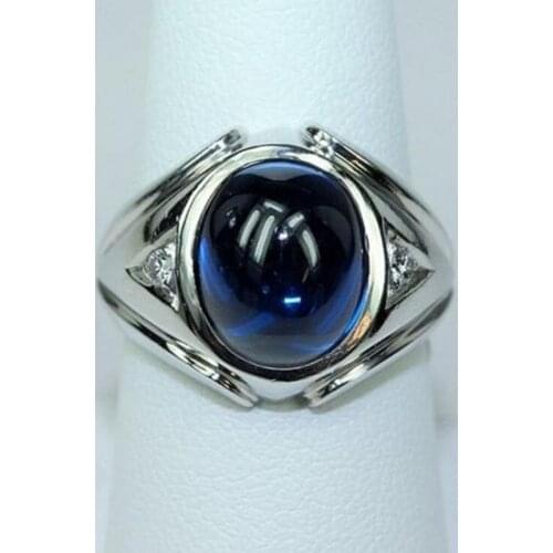 Classic Mens Shiny Blue Stone Silver Color Ring Fashion Ring Jewelry Exquisite Boy Gift