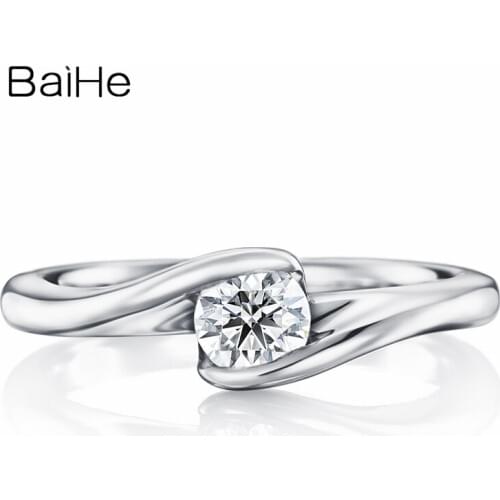 BAIHE Solid 18K White Gold H/SI Round Wedding Natural Diamond Women Wedding Engagement Fine Jewelry Cute/Romantic Diamond Ring