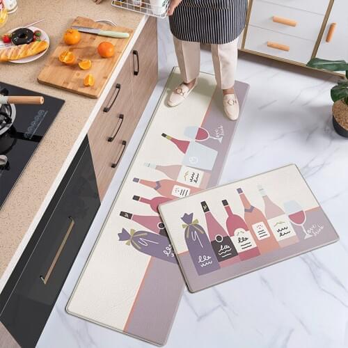 PU Leather Kitchen Mat Entrance Doormat 3D Pattern Home Floor Decoration Long Bedroom Carpet Bathroom Waterproof Non-Slip Rug