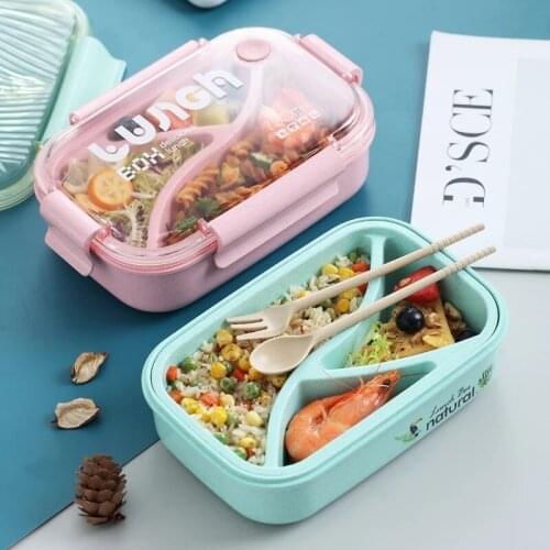 Microwave Lunch Box Wheat Straw Bento Box 750ML BPA Free Food Storage Container with Soup Cup