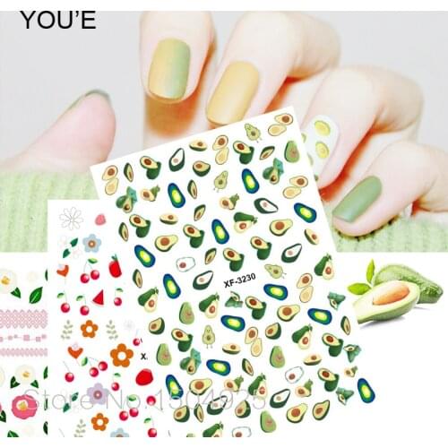 Fashion Flower Avocado Nail Art Stickers for Nails Art Self Adhesive Decals Manicure Design Nails Accessoires Stickers Fruits
