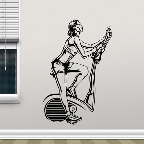 Fitness Girl Wall Decal Bike Sport Motivation Vinyl Window Sticker Gym Training Room Art Interior Decor Removable Wallpaper E551