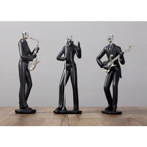 Nordic Musician Band Violin Sing Sports Man Statue Black Figurines Cabinet Ornaments Home Decoration Sculpture Modern Art