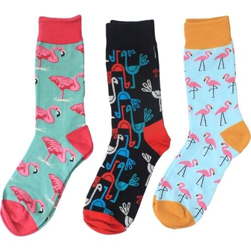 New Novelty Men Cotton Crew Socks Argyle Flamingos Monsters Pattern Happy British Style Casual Harajuku Des 1pair=2pcs ms02