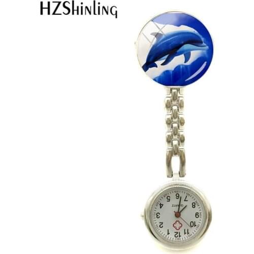 2018 New Dolphin Painting Nurse Watch Dolphins Art Watch Nurses Round Handmade Jewelry Glass Dome Cabochon Nurse Table