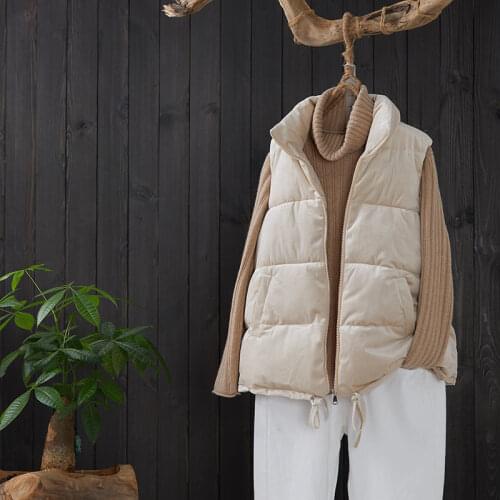 2021 New Womens Gold Velvet Fabric Vest Autumn Warm Down Cotton Padded Jacket Female Vests Stand collar Winter Thick Waistcoat