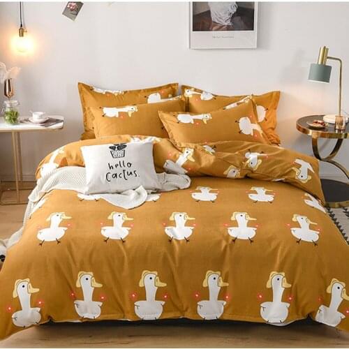 Cute Duck Duvet Cover Khaki Cartoon Quilt Cover Set For Girls Women Sheet Pillowcase Twin Full Queen Super Soft 3/4 Pcs