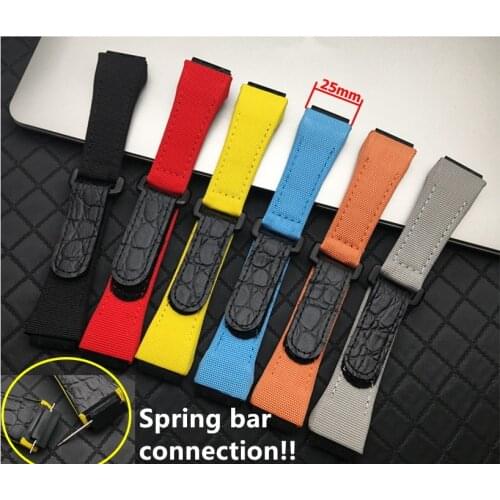 25mm men nylon fabric with leather Watchband For Richard Watch Mille Strap band Bracelet buckle for spring bar version free tool