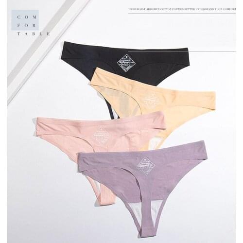 Sexy Underwear Ladies Pure Cotton Antibacterial Crotch Low Waist Seamless Thong Sexy Ice Silk One Piece Underwear