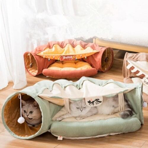 Collapsible Cat Tunnel Bed Tube Pet Interactive Game Toy Sound Paper Bell Meerkat Ferret Puppy Cat Supplies Pet kitten House