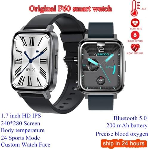 F60 Smart Watch Men 1.7inch Full Touch Body Temperature IP68 Heart Rate Monitor Fitness Tracker Women Smartwatch For Android IOS