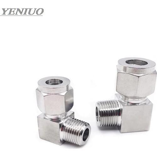 304 SS Stainless Steel Elbow Double Ferrule Tube Pipe Fittings Connector 6-12mm Pipe OD to 1/8" 1/4" 3/8" 1/2" NPT Male Thread