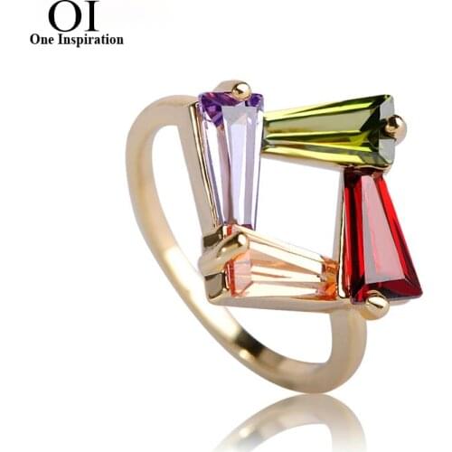 OI Colorful Rhinestone Thin Rings For Women Gold Color Square Copper Anillos Mujer Wedding Bague Femme Engagement Ring