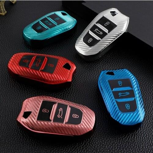TPU Car Key Shell For Peugeot 508 3008 4008 5008 Citroen C3 C4 C5 Full Protecte Parts Carbon Fiber Pattern Remote Key Case Cover