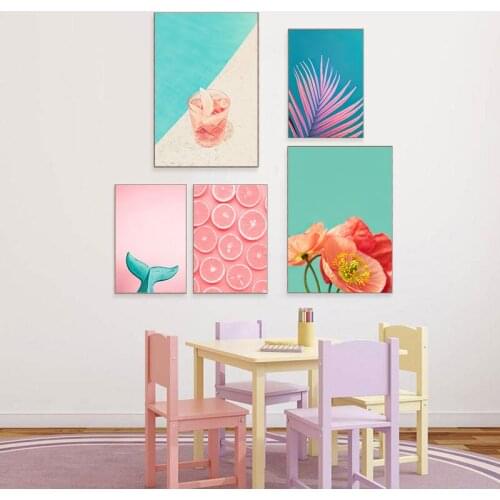 Tropical Plants Nordic s Palm Leaf Flower Orange Cat Wall Art Canvas Painting Colorful Pictures For Living Room Home Decor