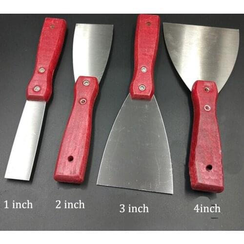 1 "2 "3 "4 " 5 " 6 " Thickened Stainless Steel Putty Knife Decoration Tools Solid Wood Handle Scraper Polished Mirror Scraper