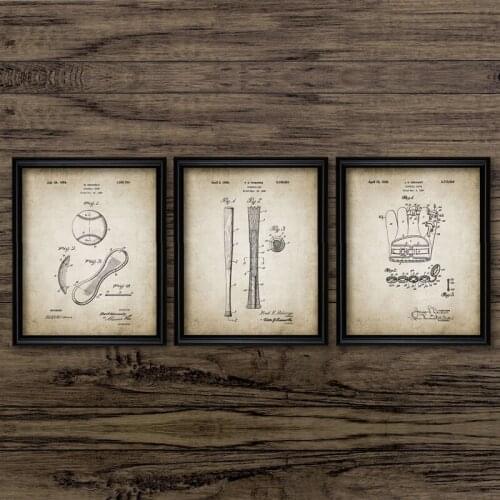 Baseball Patent Vintage Poster Baseball Glove Bat Wall Art Canvas Print Baseball Sport Design Art Painting Picture Home Decor