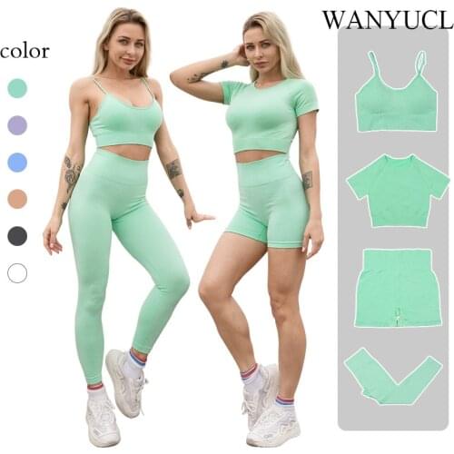 Womens summer Sexy seamless yoga wear workout clothes suit ladies fitness short top high waist leggings shorts bra sportswear