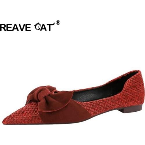 SIMLOVEYO Pointed toe Shallow mouth Bowknot Flat shoes Commuting All seasons Woven comfortable Soft-soled flat-heeled women Hot