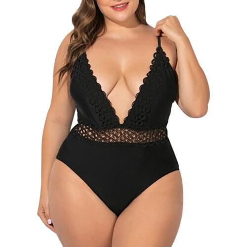WomenS Summer Clothes Pure Color Sleeveless Lace Sheer Size L-5Xl Plus Size Siamese Separate WomenS Swimsuit Z0325